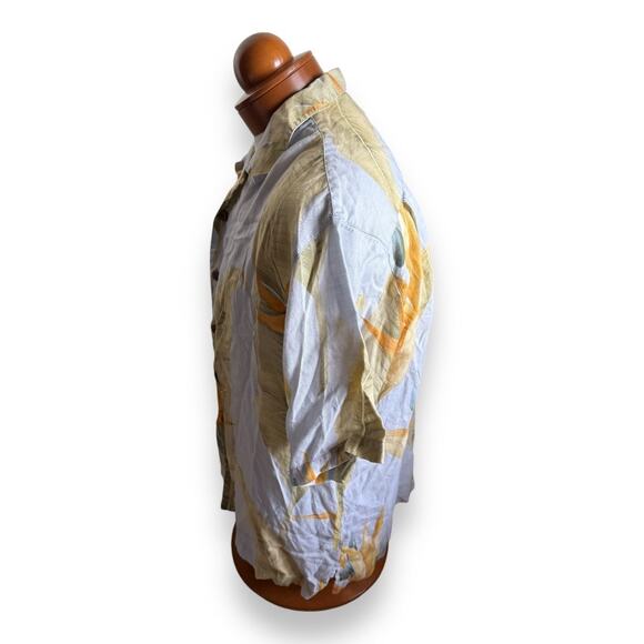 Tommy Bahama Mens Shirt Sz L Linen Blue Yellow Bird of Paradise Flower Buttons - Picture 7 of 10